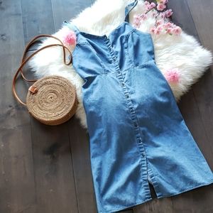 Washed Denim Button Front Dress